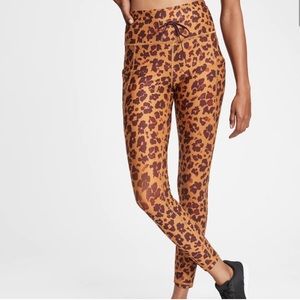GapFit High Rise Pocket Leggings! Leopard print, drawstring waist, full length